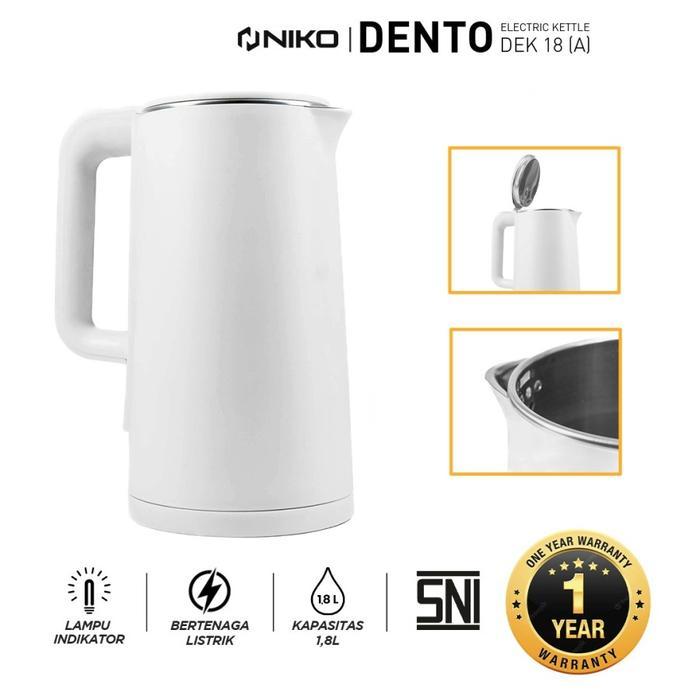 Teko Listrik Niko Dek 18 Dento 1,8 Liter Low Watt White Black Kettle Otomatis Hitam Putih Lampu