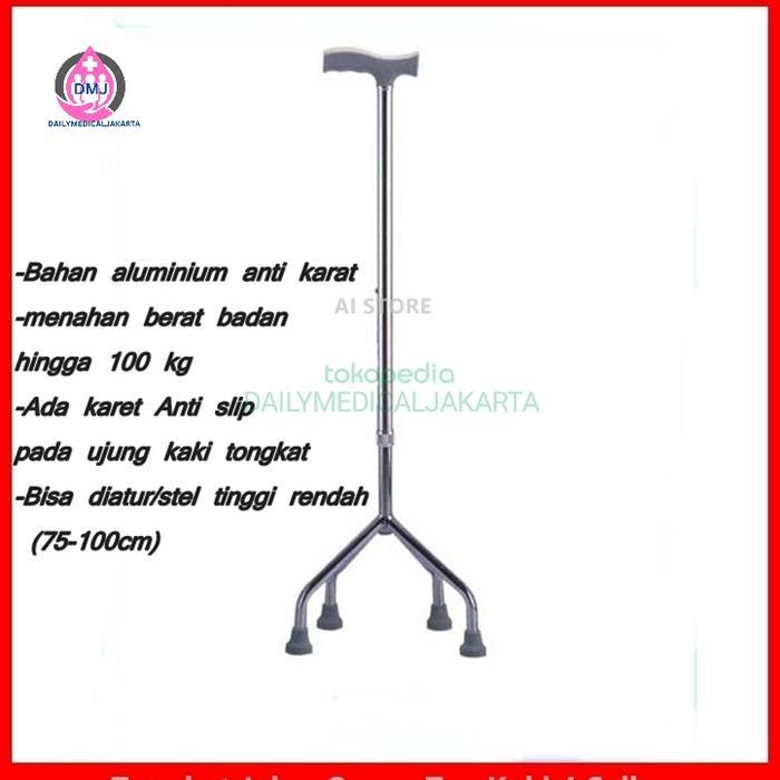 Ready Kruk Tongkat Kaki 4 Stainless RMS /Tongkat Jalan Orang Tua Lansia