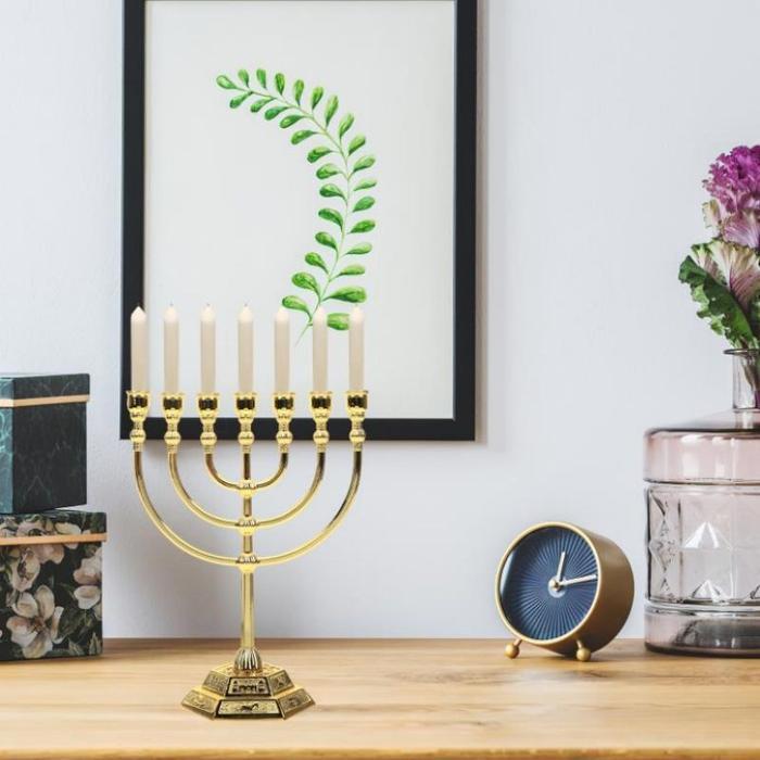 7 Branches Menorah Hanukkah Kaki Dian Temple Jewish Candle Holder Terlaris
