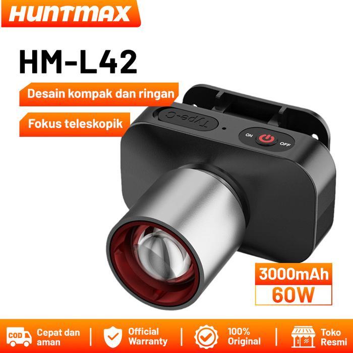 Huntmax Senter Kepala Cahaya / Lampu Senter Kepala Mode Cahaya Fokus & Cahaya Merata Zoom