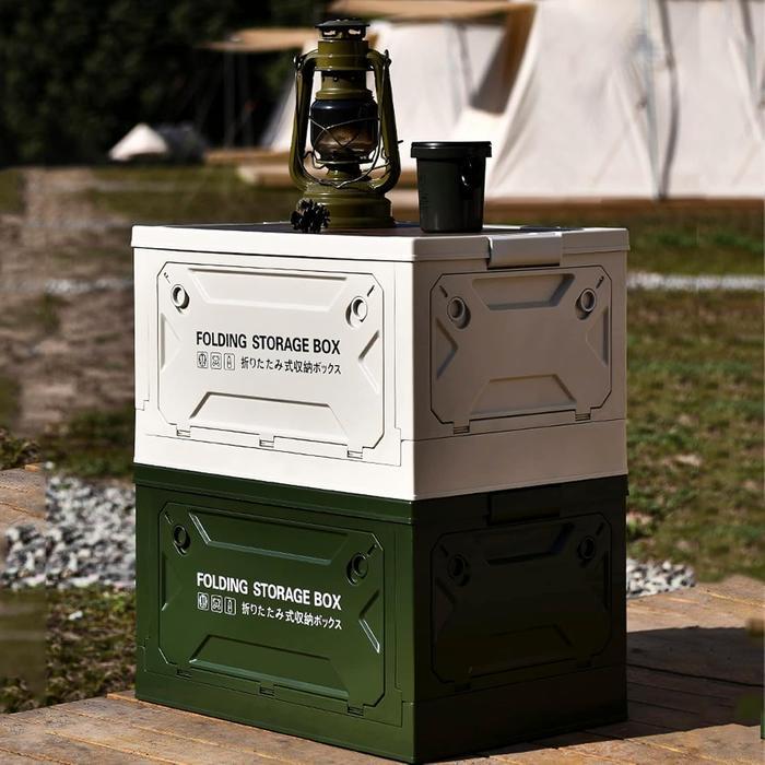 Kontainer Box Keranjang Lipat Penutup Motif Kayu - Folding Container Storage Organizer Box - Ukuran