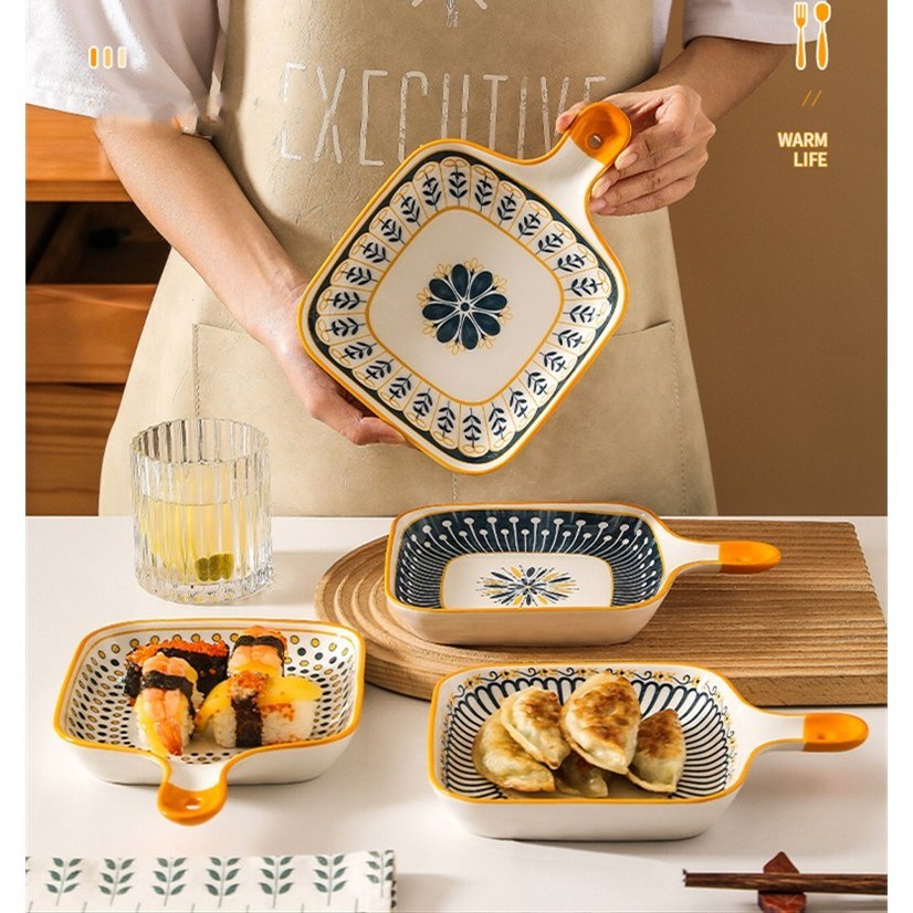 Xindeks Nordic Ceramic Handle Plates - Set of 4 Oven Plates & Plate Sets