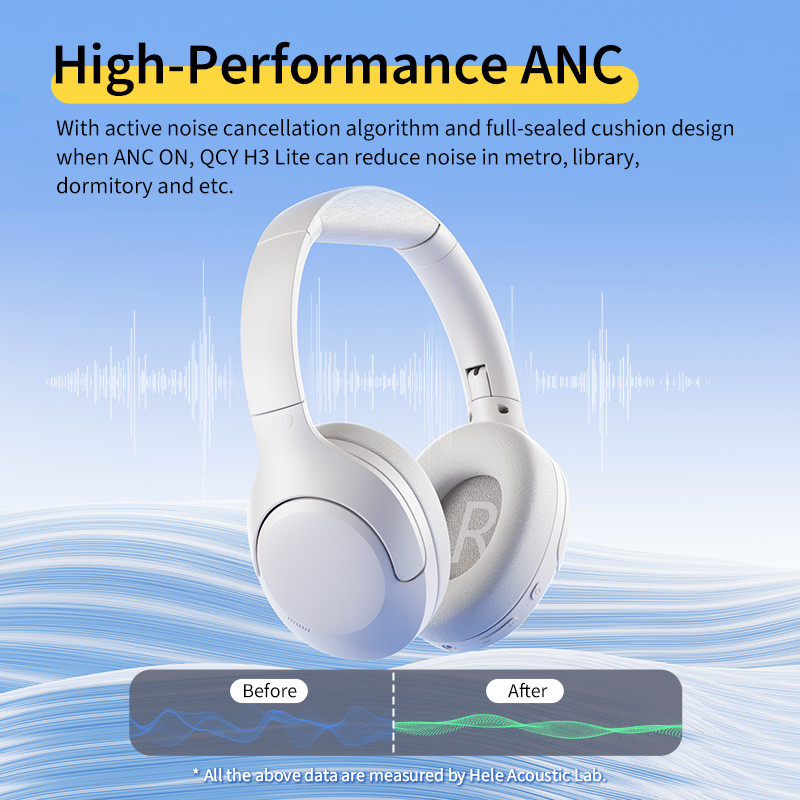 QCY H3 Lite ANC Wireless/Wired Headphones Bluetooth 5.3 Foldable Over Ear Headset HIFI Sound 60H