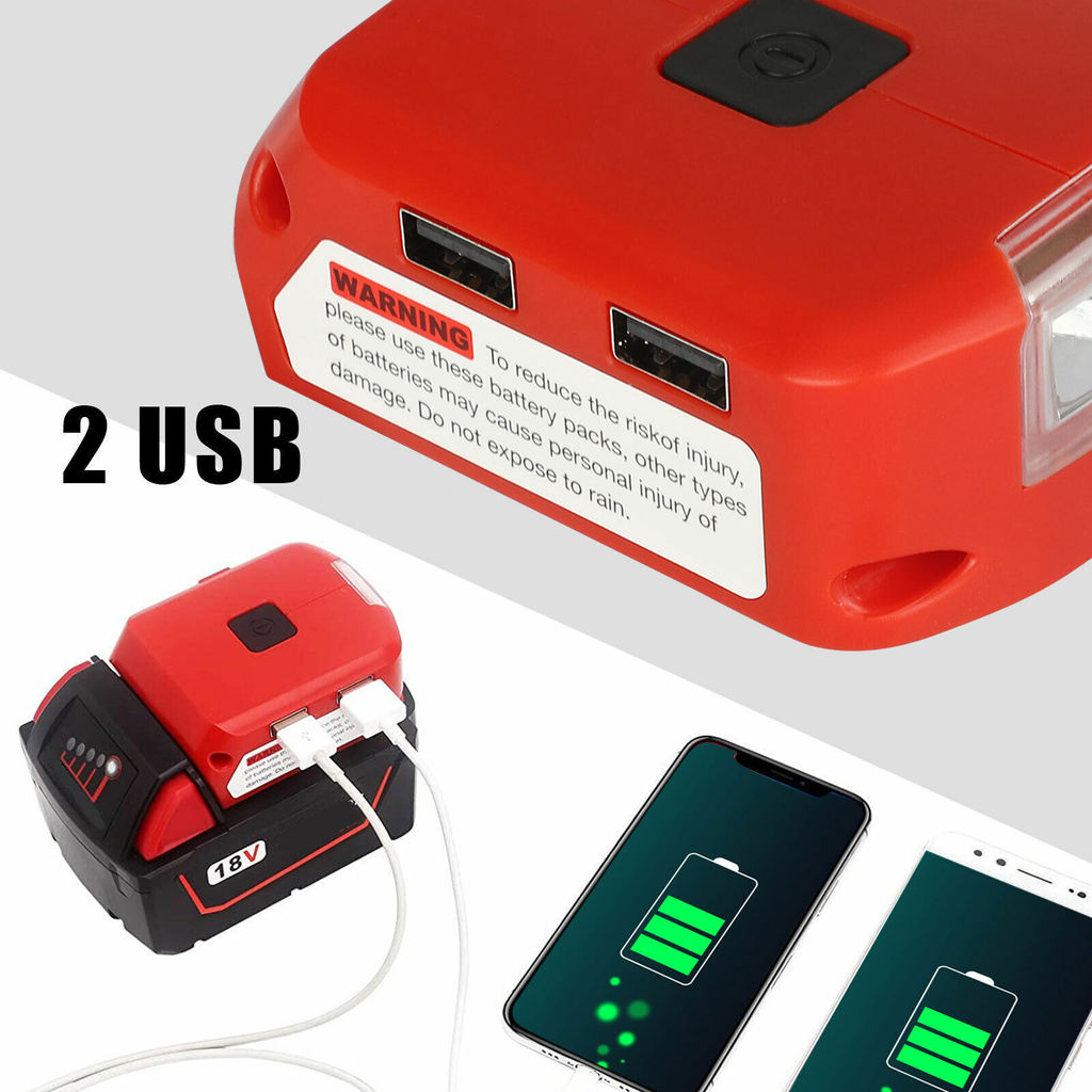 Battery Adapter For Milwaukee 18V Battery USB Charger Power Source with USB & Type C Port DC 12V/2A