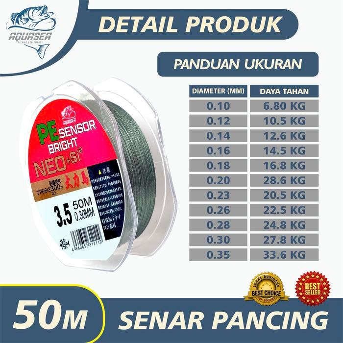 AQUASEA - TALI PANCING PE SENSOR BRIGHT NEO+JEPANG SENAR PANCING WARNA HIJAU 50M SUPERKUAT BENANG PE