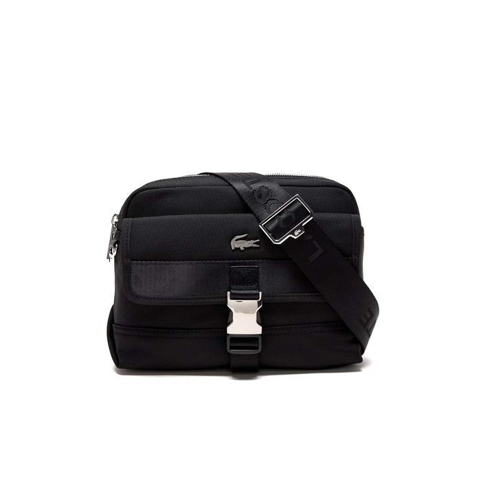 terlaris Lacoste Kome Shoulder Bag with Flat Front Pocket - Black 100% ori