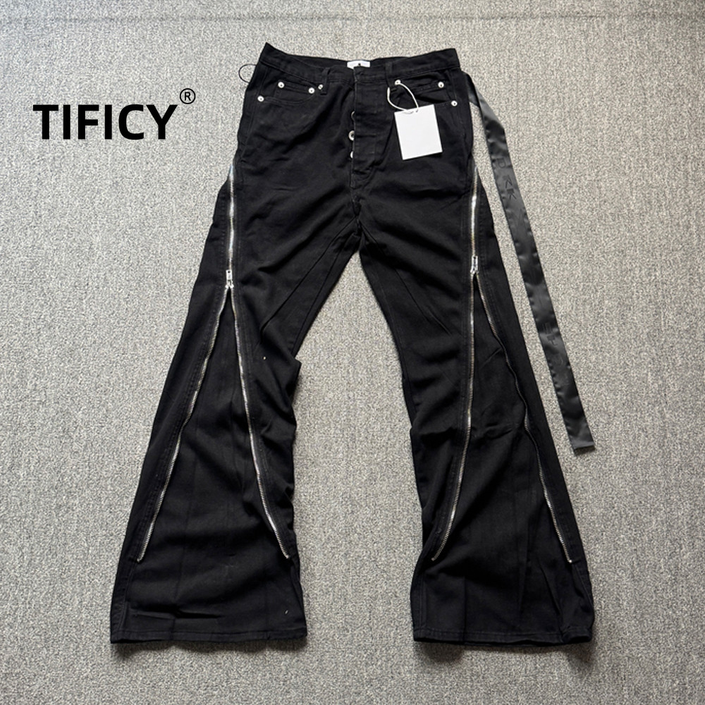 High Street RO Style Jeans Pants Men's Five Star Mang Ribbon Rotating Large Zipper Floor Pulling