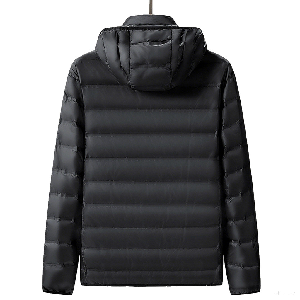 Men White Duck Down Jacket Winter Warm Hooded Windproof Puffer Jacket Detachable Hat Lightweight