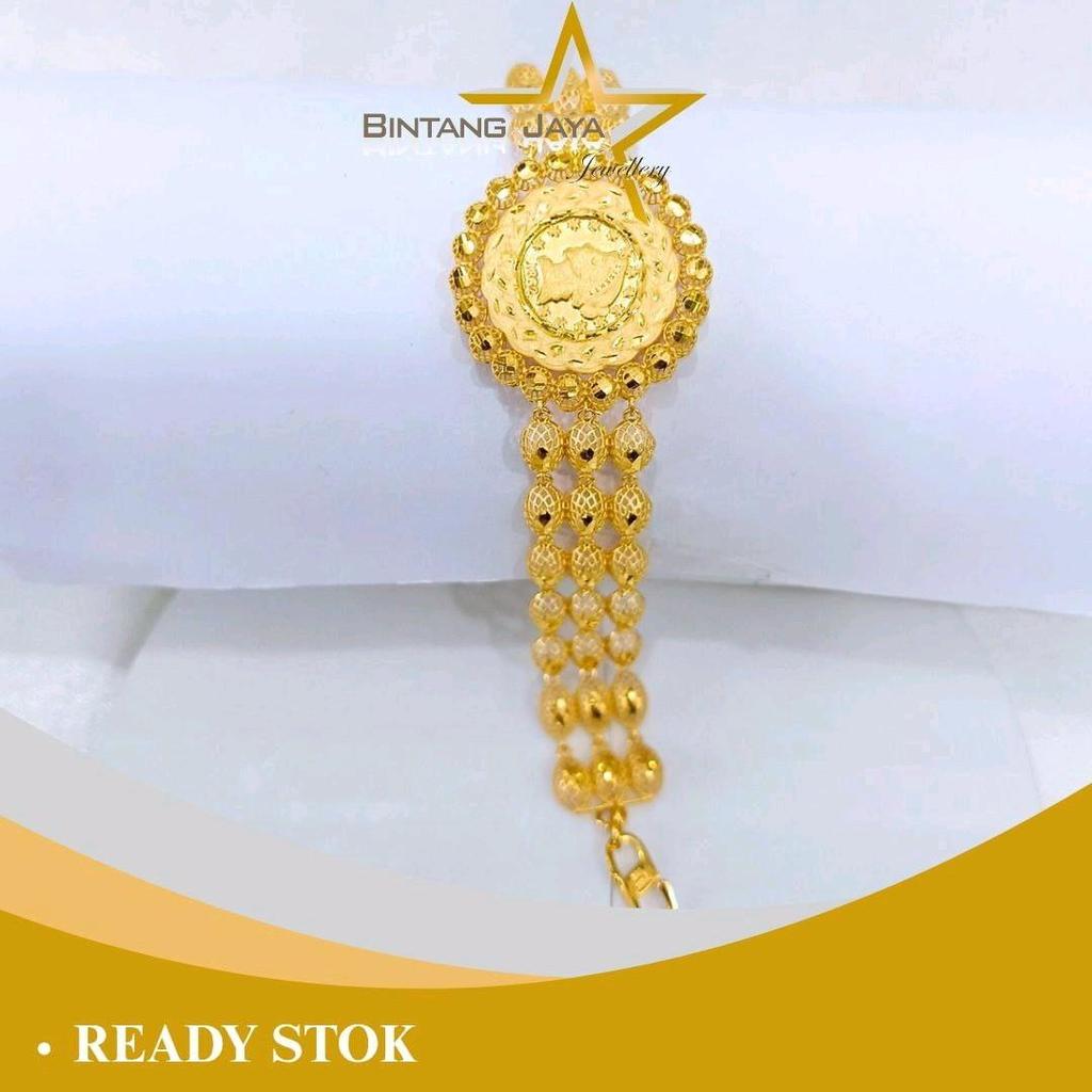 Gelang Emas Asli Rantai Kerawang Koin Liberty Doft Kuning Panjang 15cm Ext Ring Kadar 16K Berat 5,78