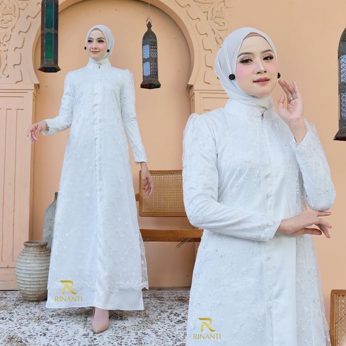 Veline Dress Brokat Putih Modern Gamis Elegan Pesta Muslimah Premium Untuk Lebaran Lamaran &