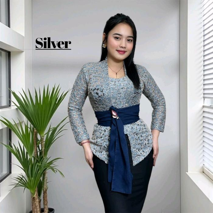 Kebaya Alexa Brokat Fashion Wanita Terbaru Pesta Atasan Panjang Dewasa Dress Baju Kondangan Hitam