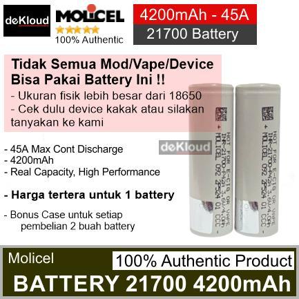 Original MOLICEL P42A 4200mAh 21700 Battery authentic oten baterai batre original batere