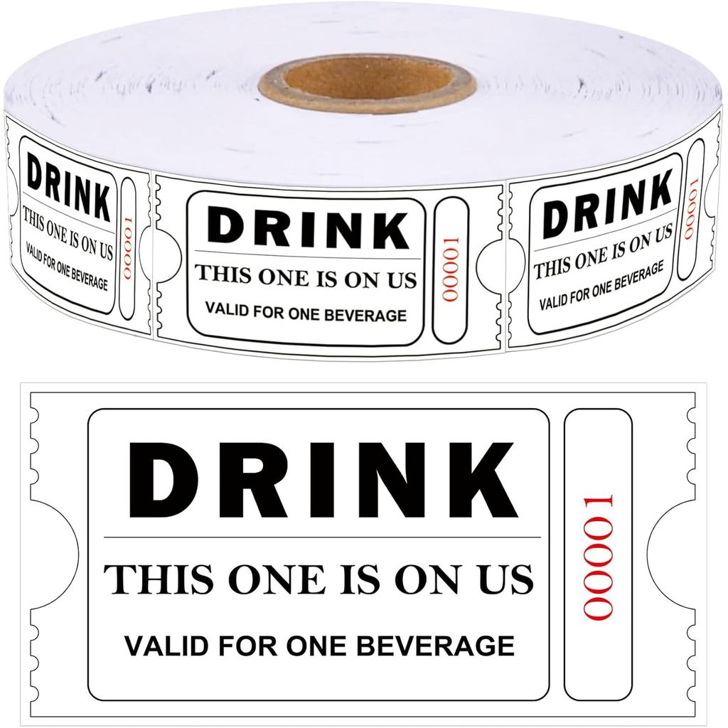 1000Pcs Free Drink Ticket Roll Raffle Tickets Party Tickets 1x2Inch Drink Tickets Consecutively