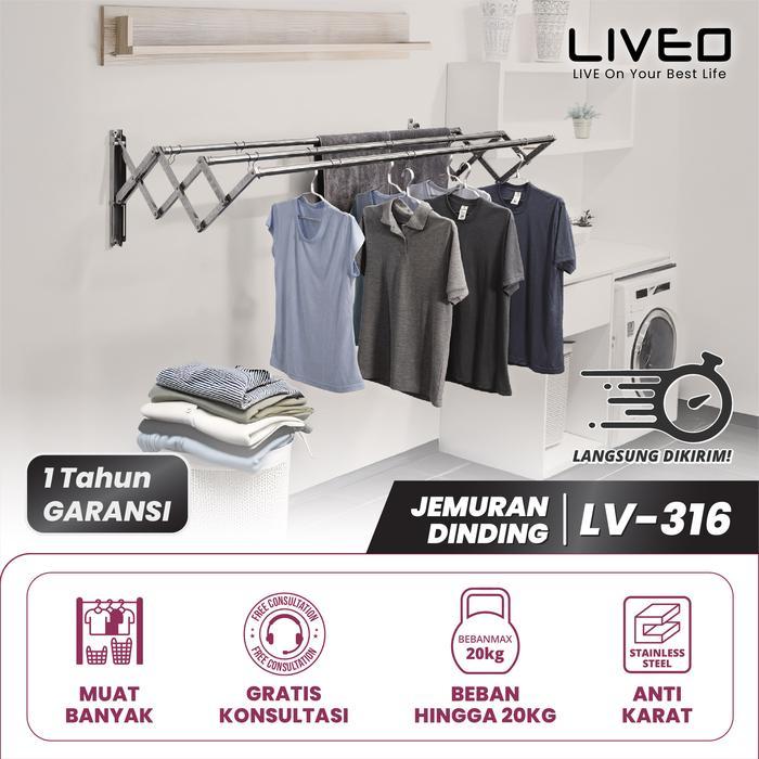 Jemuran Dinding Baju Stainless Steel Liveo LV-316 / Jemuran Lipat Gantung