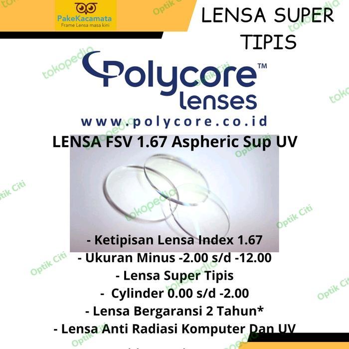 Lensa Kacamata Minus Polycore 1.67 Asp Sup UV Lensa Tipis minus tinggi
