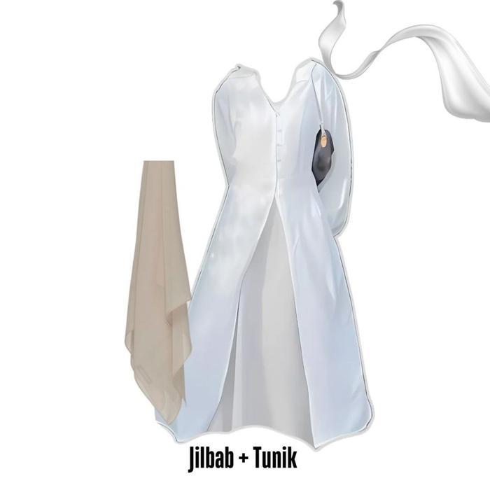 Oneset 3In1 Tunik Putih Rok Panjang Jilbab Bella Square Ootd Setelan SyariRemajaBajuMuslimBasicTunik