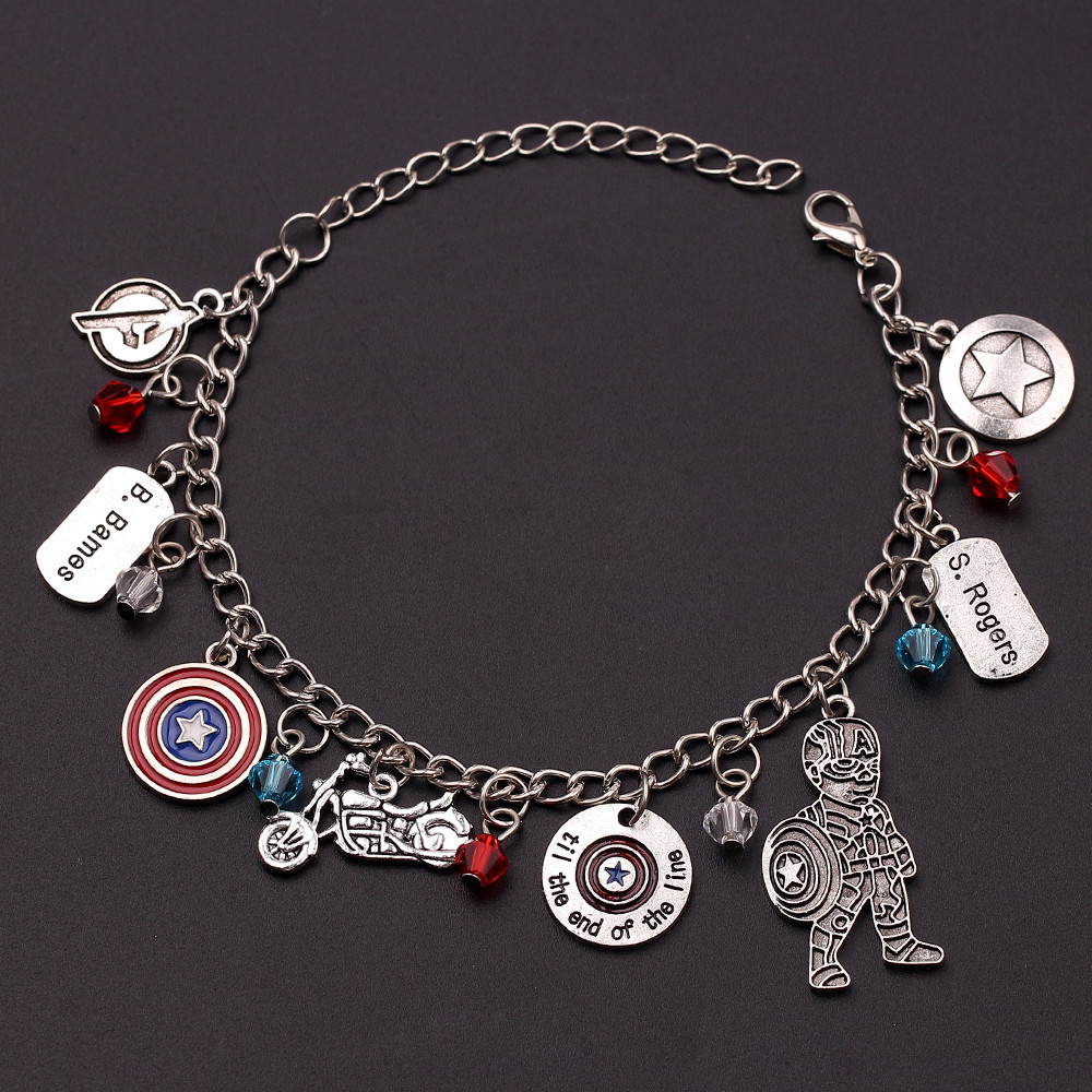 Marvel Avengers Movie Bracelet for Men and Women, Metal Enamel Pendant, Captain America Shield,