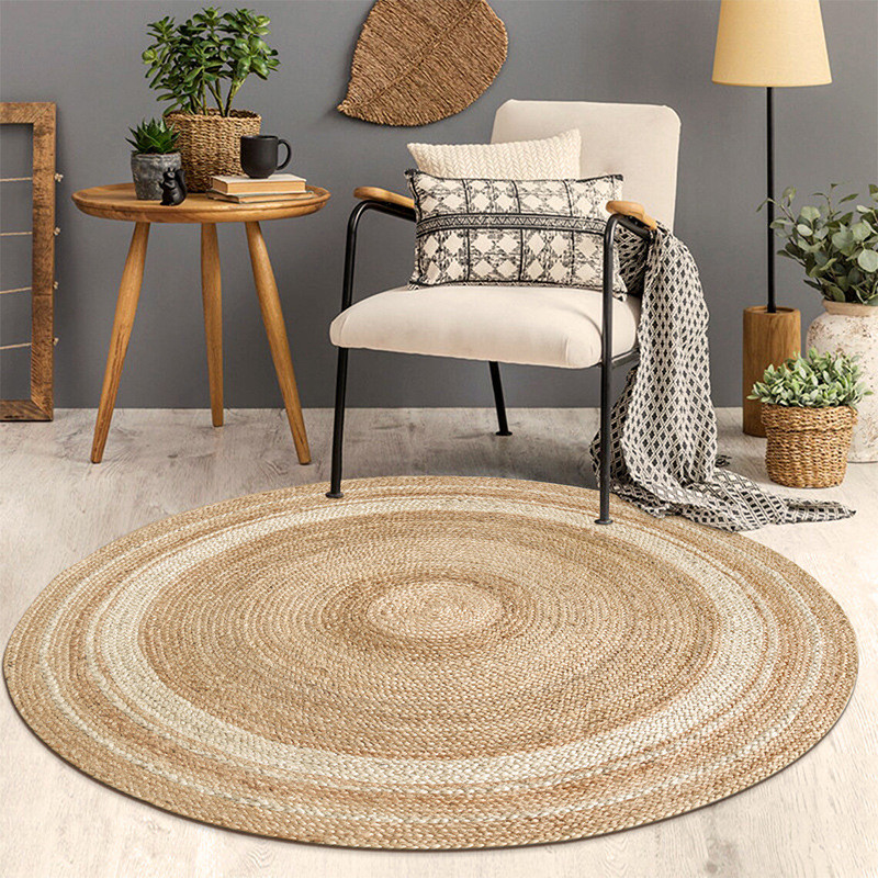 Living Room Carpet Natural Jute Hand Woven Home Decoration Breathable Bedroom Rug Modern Minimalism