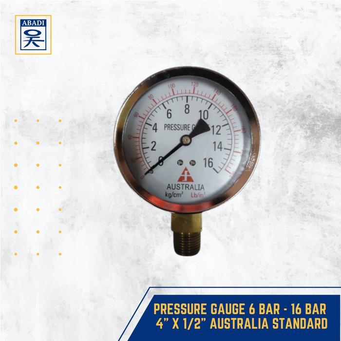 Pressure Gauge 6 Bar - 16 Bar Diameter 4'' X Drat 1/2 Australia Standa