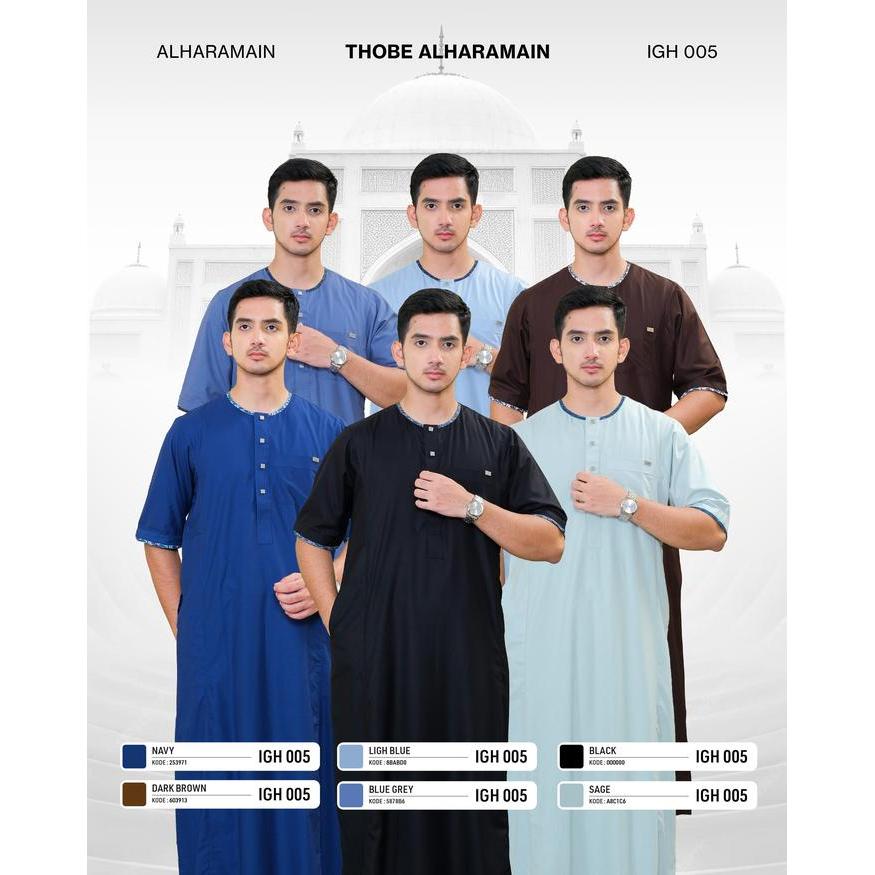 Stok Baru AL Haramain Jubah / Gamis Pria Remaja & Dewasa Premium (IGH 005) Biru Gelap Toska Abu Tua