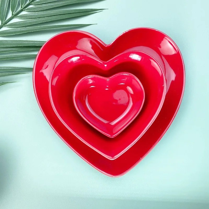 Red Heart Ceramic Dinner Plate Home Baking Oven Cake Bowl Delicate Dessert Salad Dishes Dinner