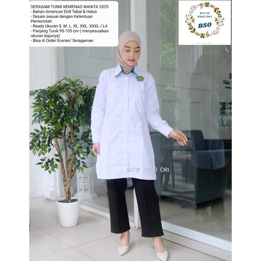 TERMURAH TUNIK PDH KEMENAG PUTIH WANITA LENGAN PANJANG / BAJU WANITA ASN PUTIH / TUNIK PDH WANITA