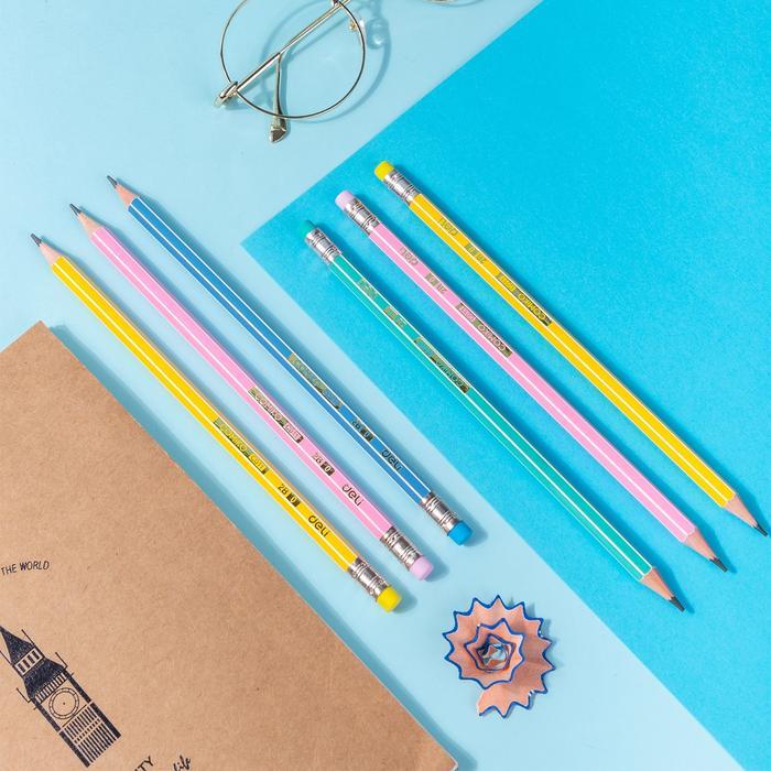 MNTB DELI PENSIL 2B HEXAGONAL LAPISAN LUAR WARNA PASTEL 12PCS EC011-2B