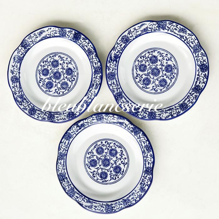 Piring Keramik Biru Putih Salad Ceper