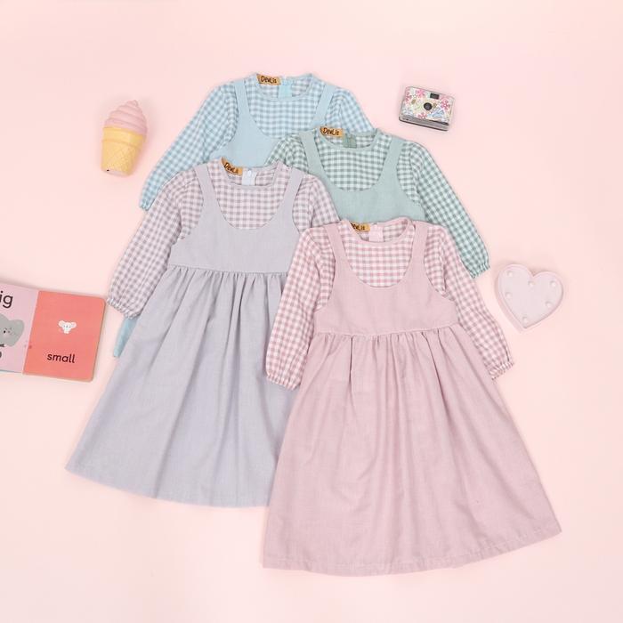 PAKAIAN MUSLIM ANAK PEREMPUAN KAUREEN BAJU DRESS KATUN KOTAK