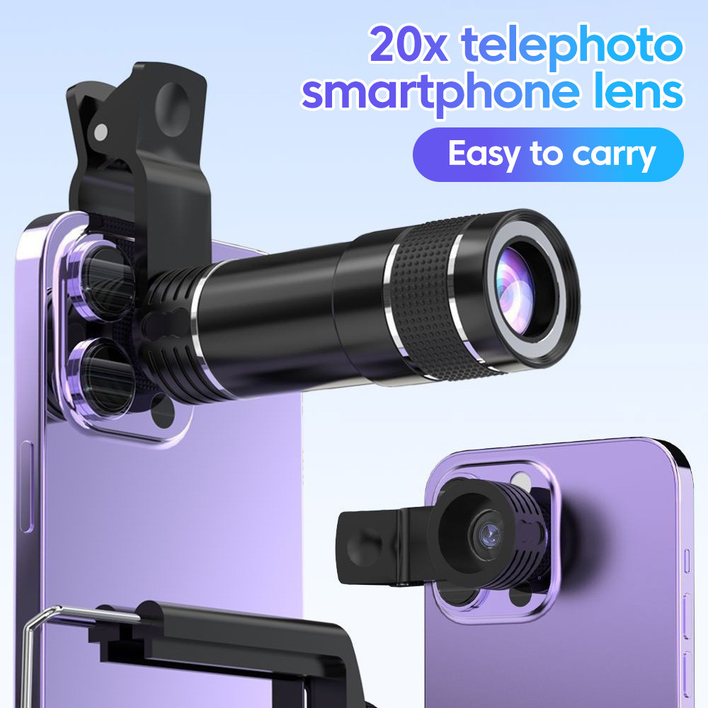 20x Telephoto Smartphone Lens Clip-On Zoom Phone Camera Telephoto Lens Optical Telescope Lens for