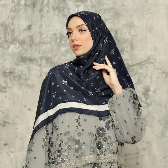 Khanaan + Monogram Silk Scarf + Dark Navy