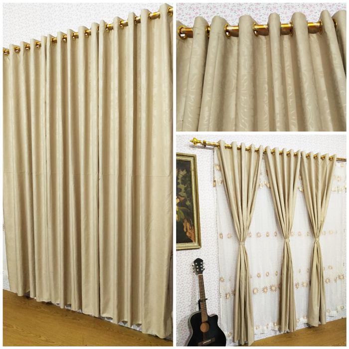 Gorden Jendela Pintu Minimalis Polos Embos Warna Cream Smokring 12 Lubang