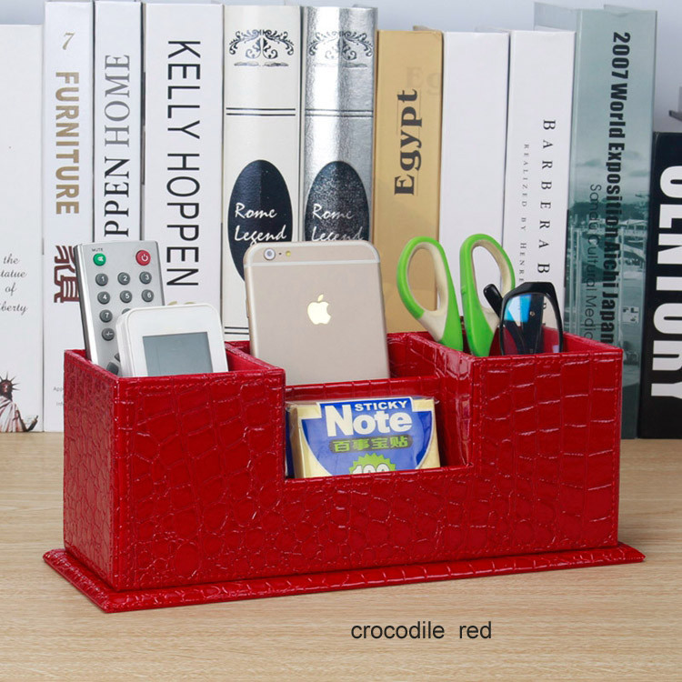 popular creative wooden PU leather office pen holder pencil case office desk stationery organizer ca