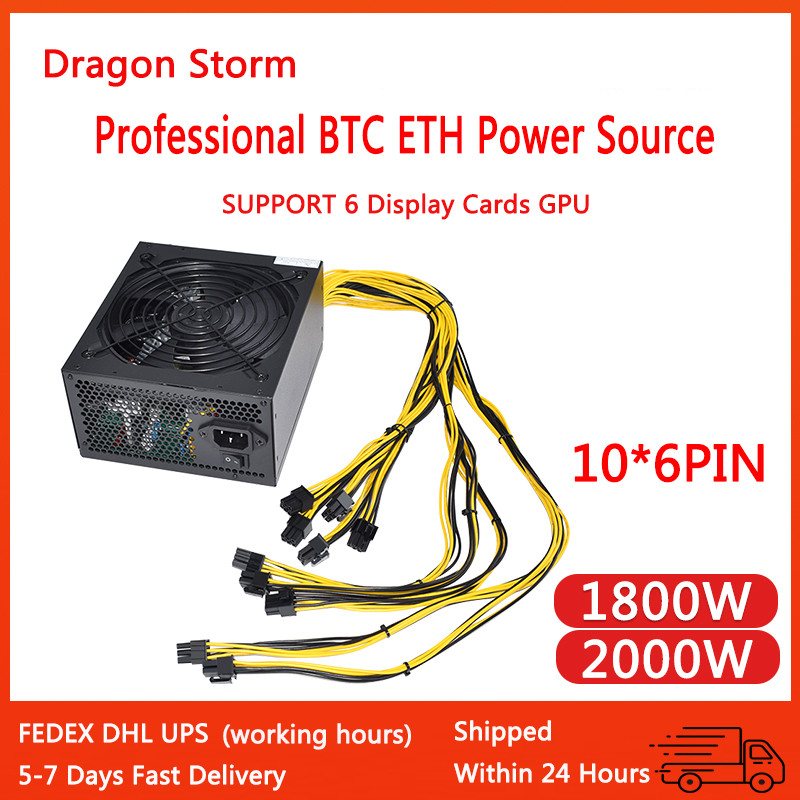1800W 2000W Mining Power Supply For PC 12V ATX ETC RVN BTC Support 6 Graphics Cards GPU For Bitcoin 