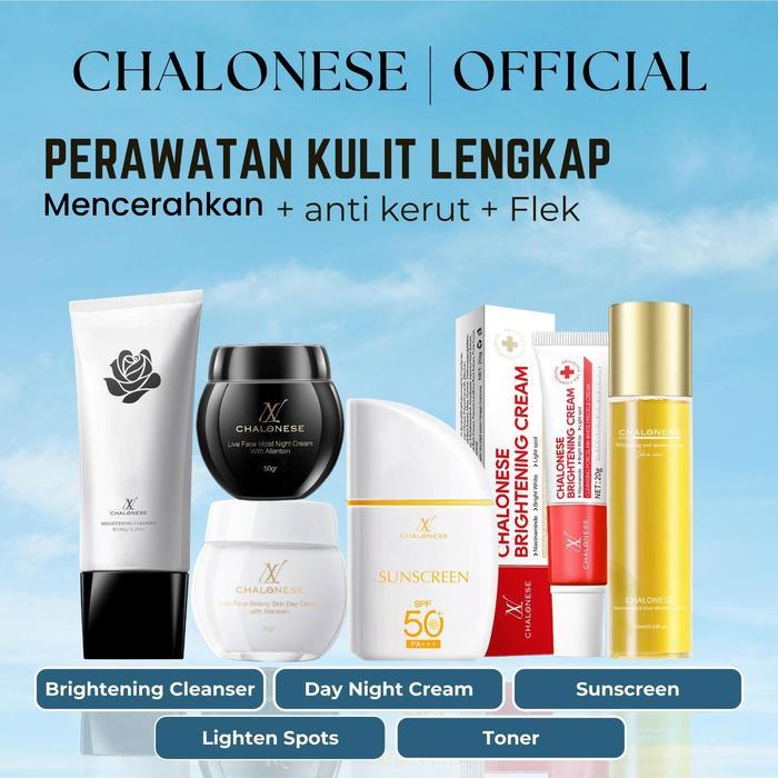 [Chalonese] Paket Glowing Set 1 6In1 (1Pc Facial Wash+1Pc Toner+1Pc Brightenning+1Set Mois+1Pc