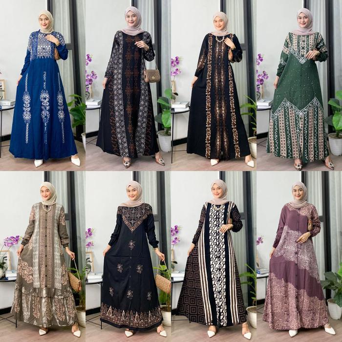 Naya Batik - Gamis Twill Berkualitas Motif Garis Batik Cap Malaman Bukan Sablon Busui Friendly