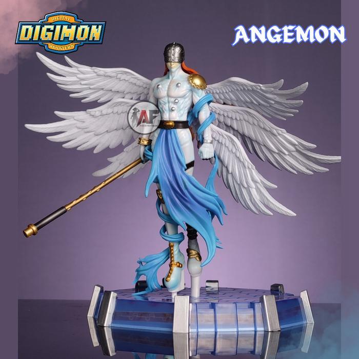 Statue Action Figure Digimon Angemon & Angewomon Moon Studio Design Recast With Led