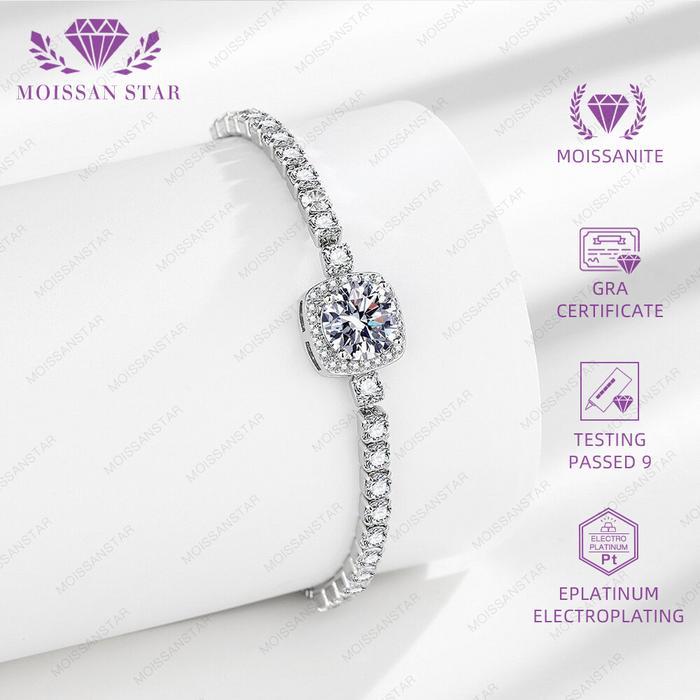 OS4-MS-B01 Gelang Wanita Moissan Star Permata Moissanite 5 Layer Platinum Sertifikat GRA Asli