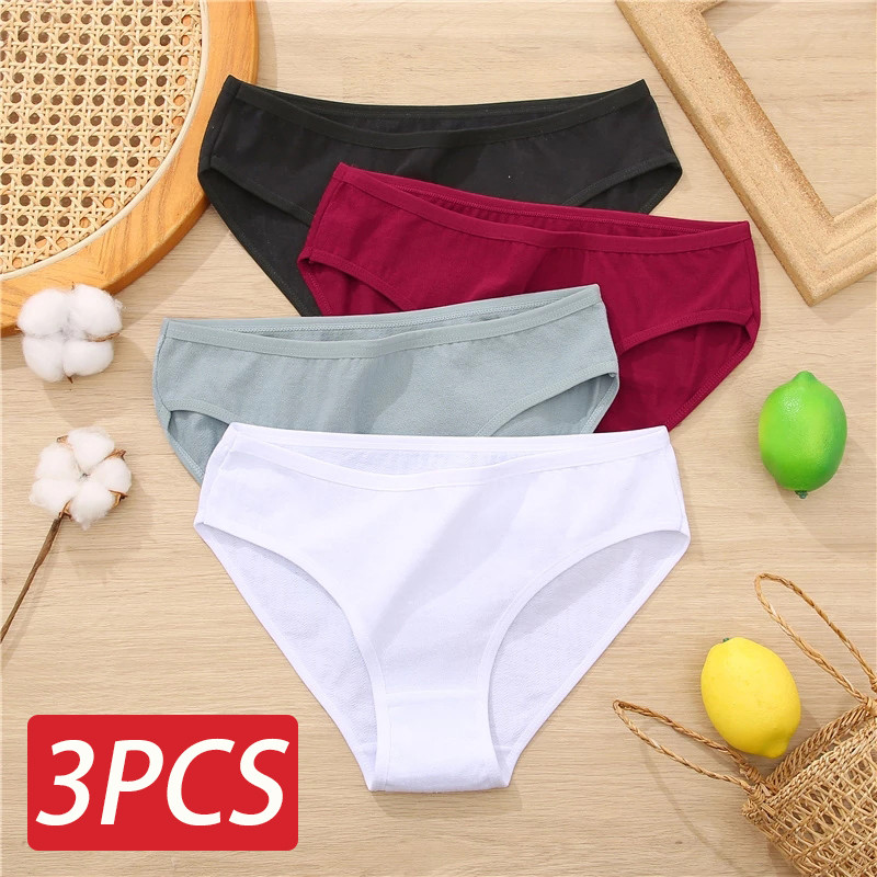 3Pcs/Set Cotton Panties Women Briefs Jacquard Design Women Panties Sexy Female Underpants Solid