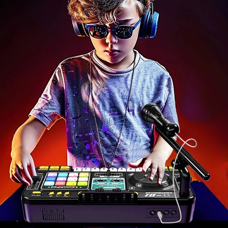 ? Multifunctional Kid DJ Mixer with Microphone Electronic Piano Keyboard Bluetooth DJ Turntable