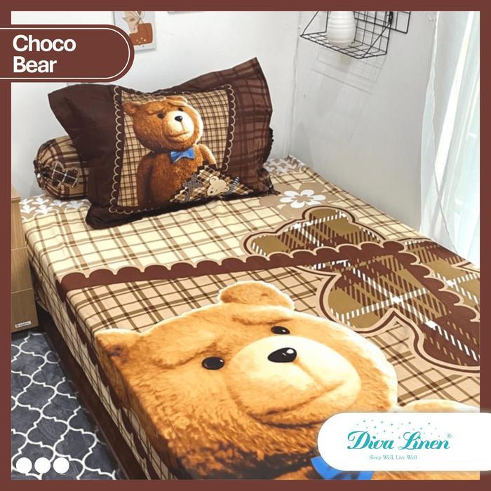 Sprei Teddy Bear Coklat Bahan Katun Jepang Ukuran 120X200 Tinggi 40Cm