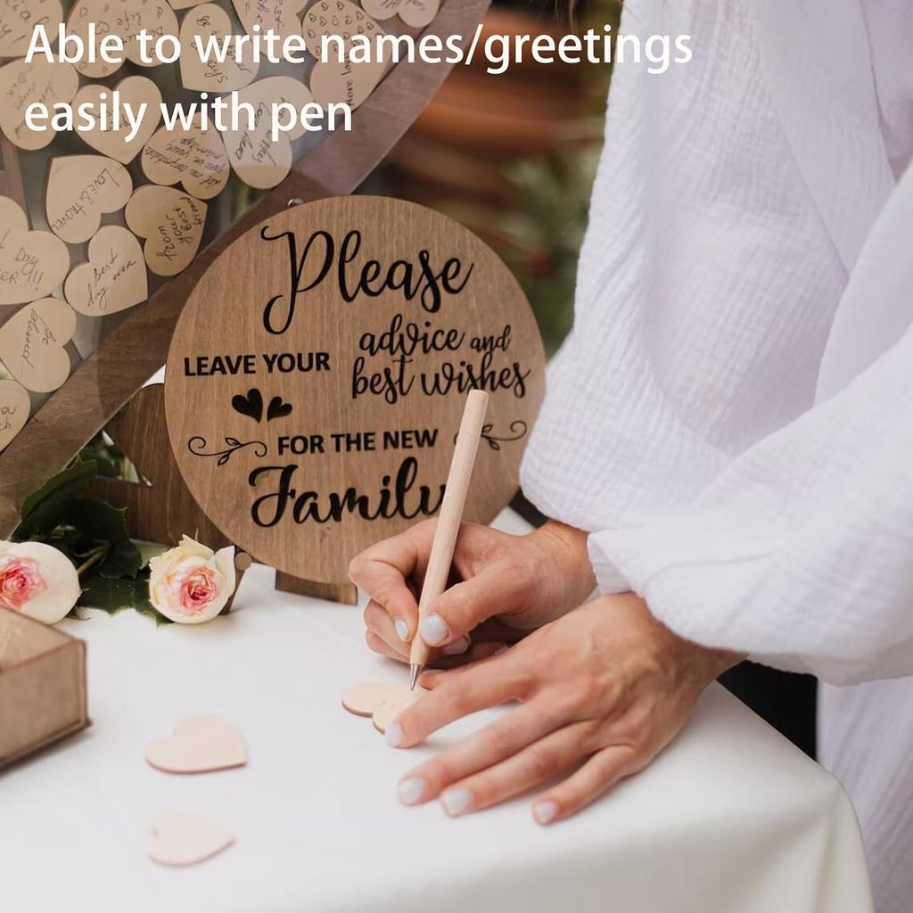 Custom Acrylic Wedding Guest Book Wooden Drop Heart Message Book Sign, Alternative Anniversary