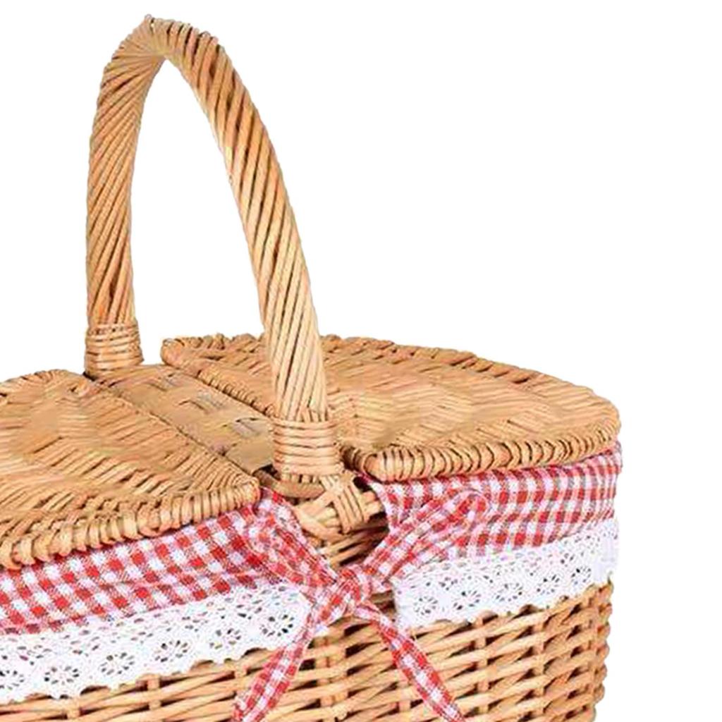 Rustic Wicker Picnic Basket Rattan Storage Serving Basket with
