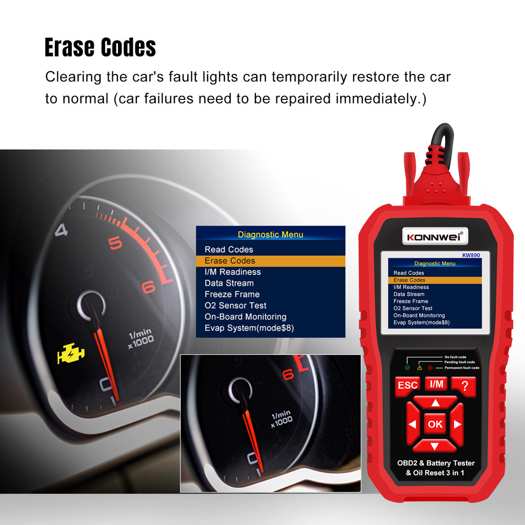 KONNWEI KW870 KW880 KW890 12V Car Battery Tester Analizer Auto Diagnostic Tool Battery Match 3 in 1