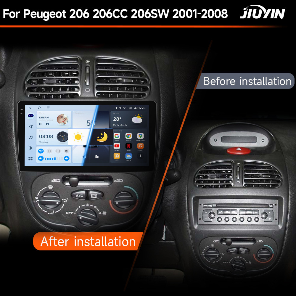 JIUYIN For Peugeot 206 206CC 206SW 2001 - 2008 Car Radio wireless CarPlay Android Auto car