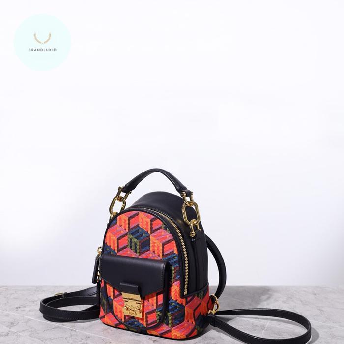 Top MCM X-Mini Tracy Bebeboo Backpack in Black Multicolor with Cubic Monogram