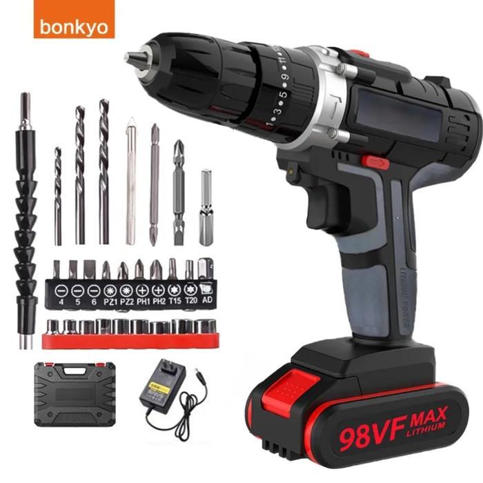 bonkyo 198vf Bor Mesin Elektrik Drill 10mm Set Reversible Mesin Bor