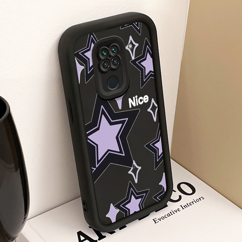 Casing Hp untuk Xiaomi Redmi Note 9 4G 10X Case Black and purple stars Kasing silikon Cesing Differ 
