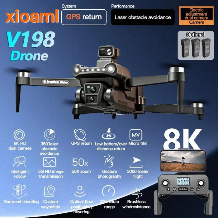 For Xiaomi V198GPS Drone 8K Profesional Camera Brushless Obstacle Avoidance Aerial Optical Foldable 