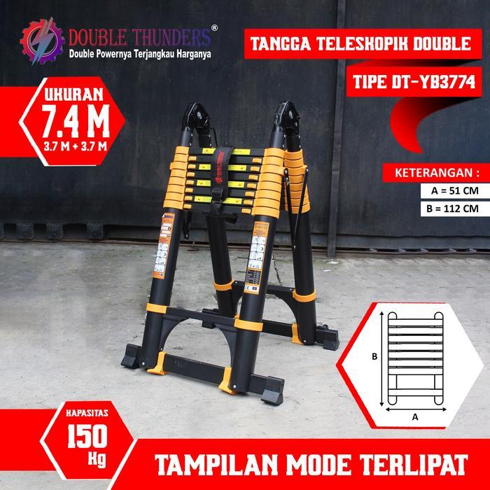 DT YB3774 Tangga Lipat Double Teleskopik 3.7M + 3.7M 7.4 Meter tangga spiral minimalis